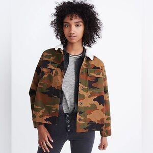Madewell Northward Cropped Army Jacket in Cottontail Camo Sherpa Edition